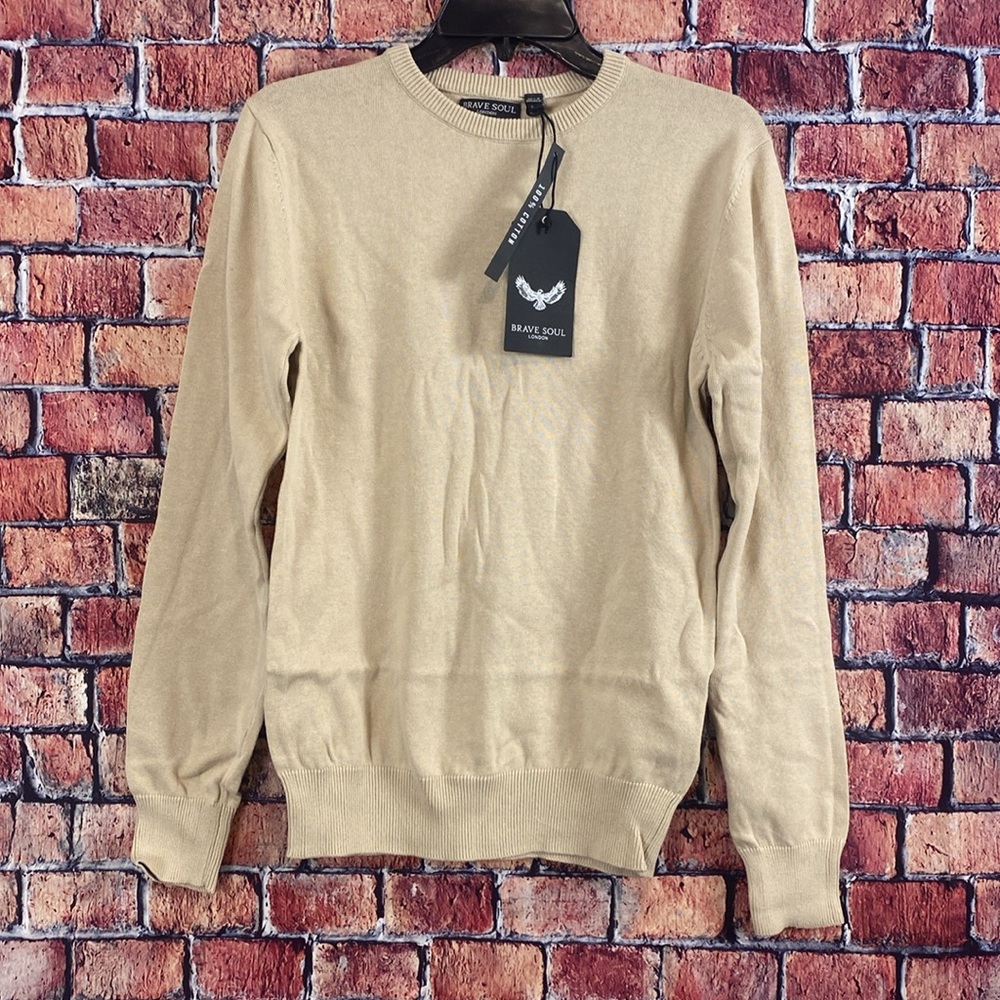 Brave Soul cotton crew neck sweater in stone